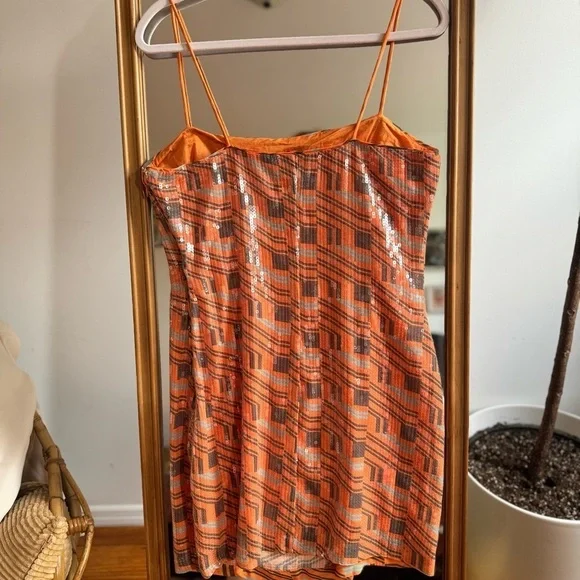 NWT &Other Stories Orange Sequin Geometric Print Minidress Size 10 - Picture 5 of 6